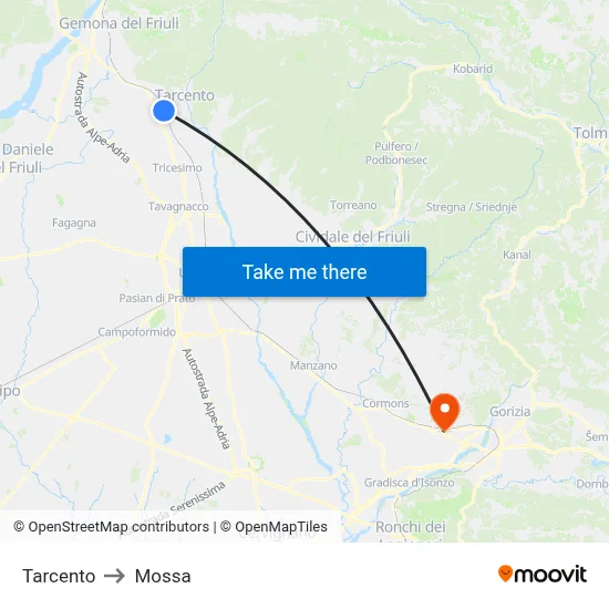 Tarcento to Mossa map