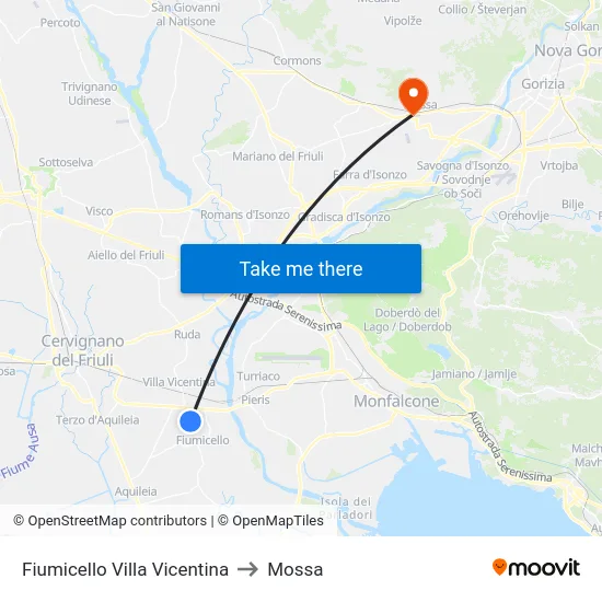Fiumicello Villa Vicentina to Mossa map