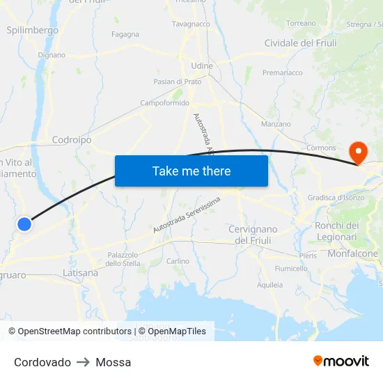 Cordovado to Mossa map