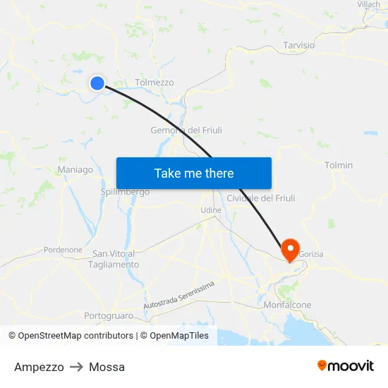 Ampezzo to Mossa map