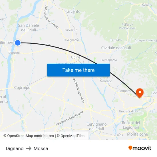 Dignano to Mossa map
