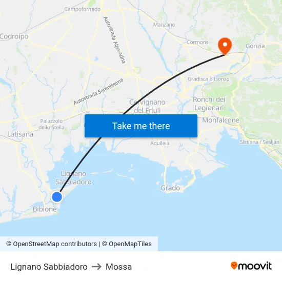 Lignano Sabbiadoro to Mossa map
