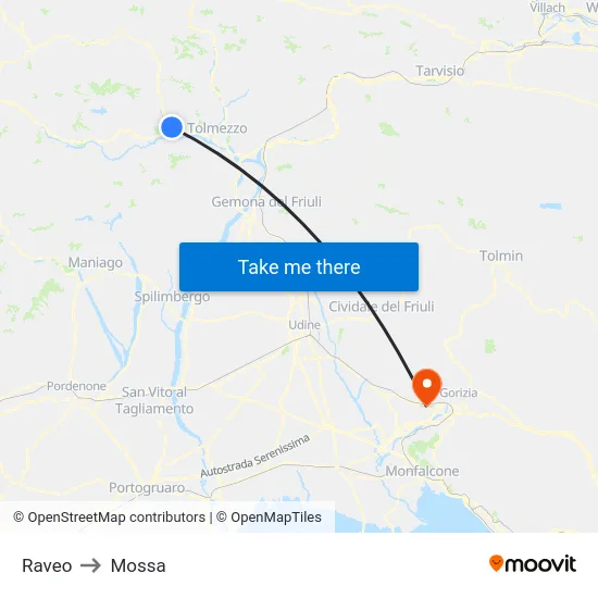 Raveo to Mossa map