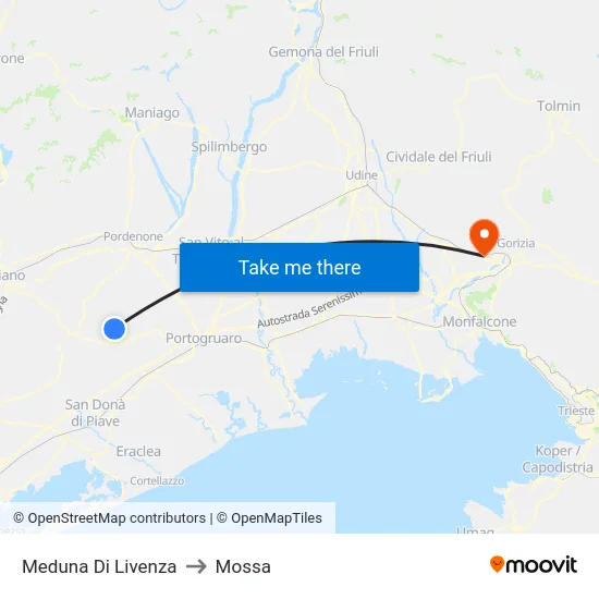 Meduna Di Livenza to Mossa map