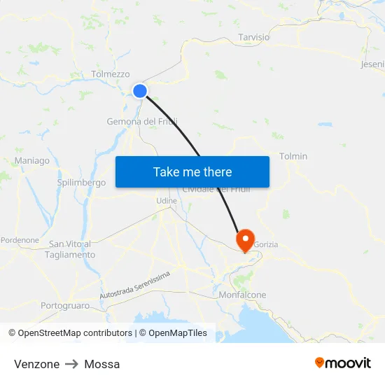 Venzone to Mossa map