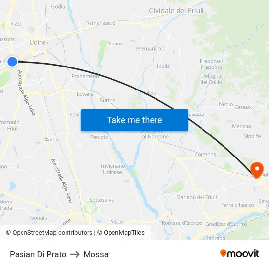 Pasian Di Prato to Mossa map