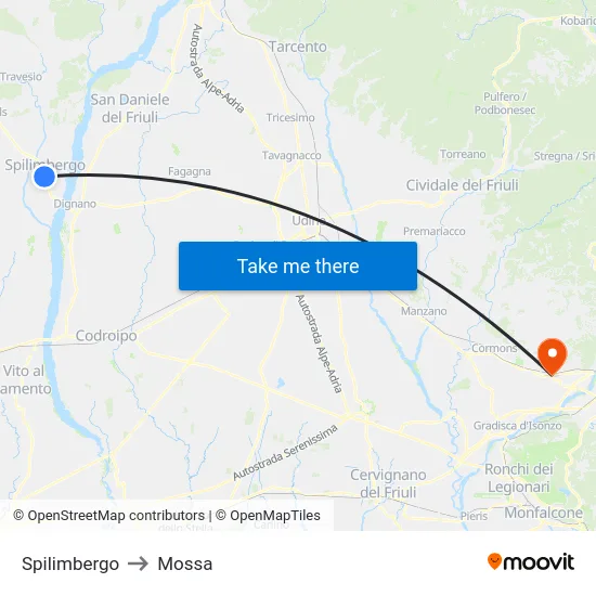 Spilimbergo to Mossa map