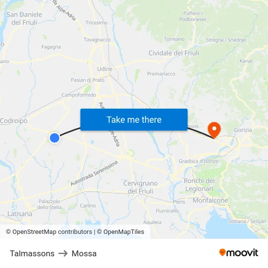 Talmassons to Mossa map
