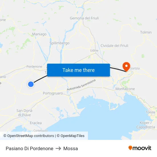 Pasiano Di Pordenone to Mossa map