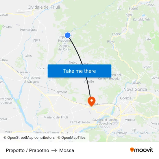 Prepotto / Prapotno to Mossa map