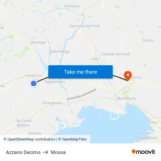 Azzano Decimo to Mossa map
