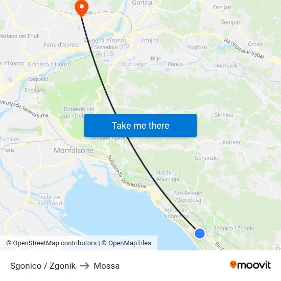 Sgonico / Zgonik to Mossa map