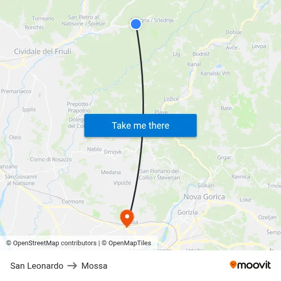 San Leonardo to Mossa map