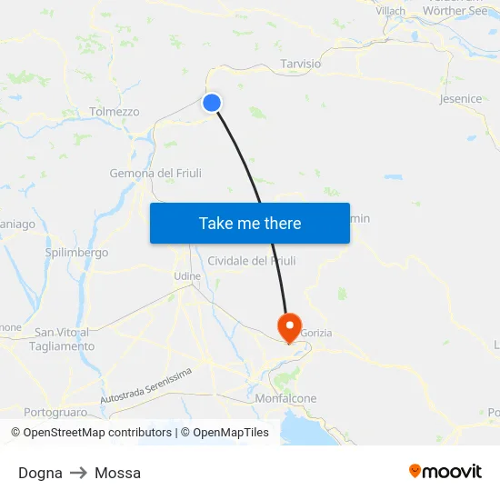 Dogna to Mossa map