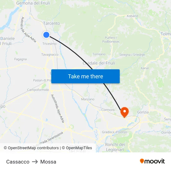 Cassacco to Mossa map
