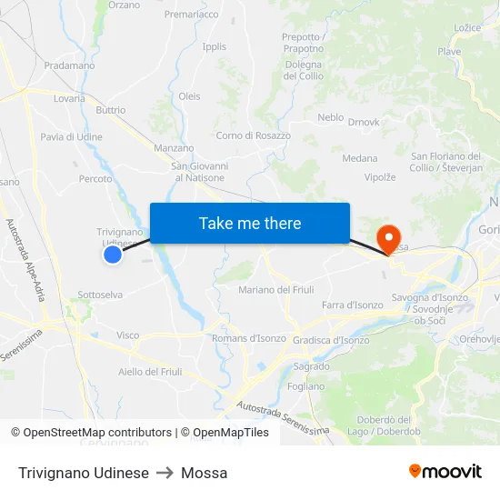 Trivignano Udinese to Mossa map