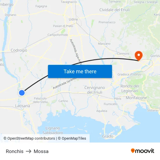 Ronchis to Mossa map