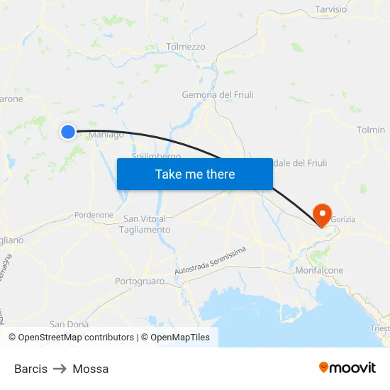 Barcis to Mossa map