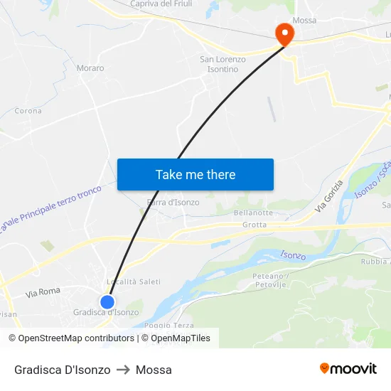 Gradisca D'Isonzo to Mossa map