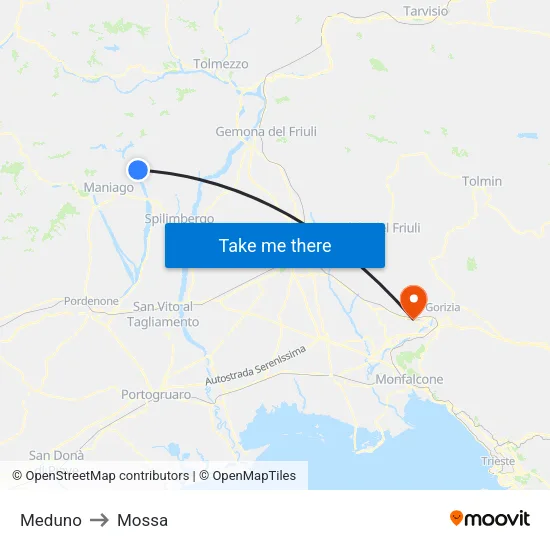 Meduno to Mossa map