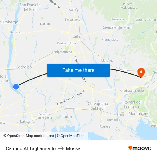 Camino Al Tagliamento to Mossa map