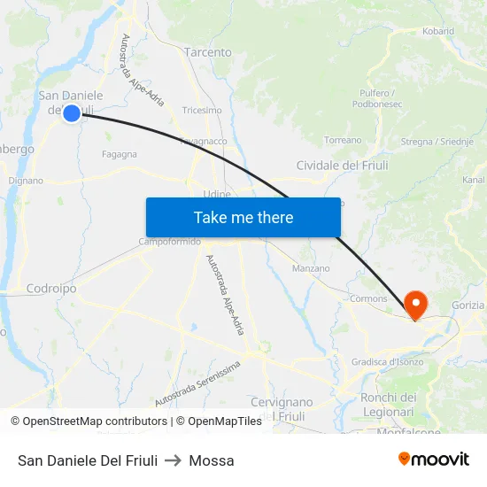 San Daniele Del Friuli to Mossa map