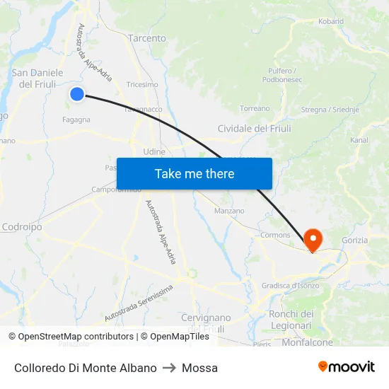 Colloredo di Monte Albano to Mossa map