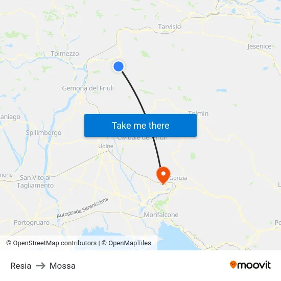 Resia to Mossa map
