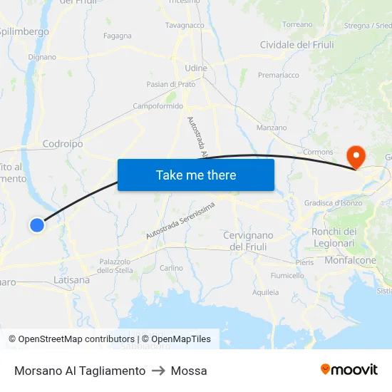 Morsano Al Tagliamento to Mossa map