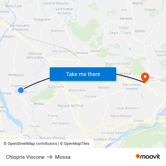 Chiopris Viscone to Mossa map