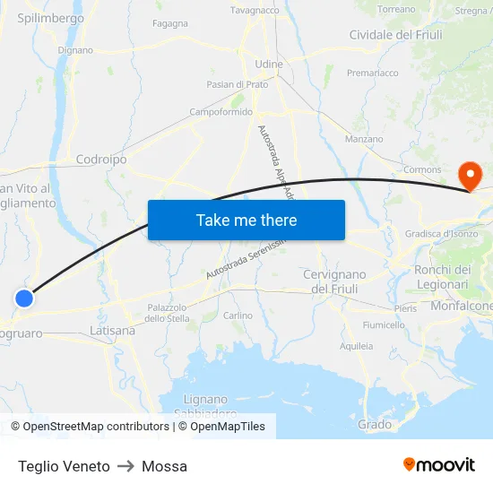 Teglio Veneto to Mossa map