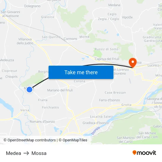Medea to Mossa map