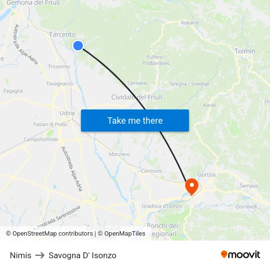 Nimis to Savogna D' Isonzo map