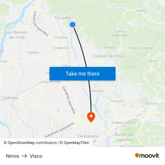 Nimis to Visco map