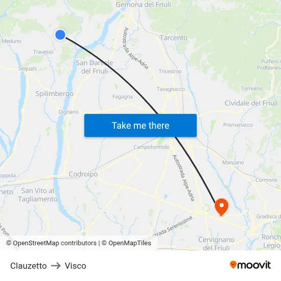 Clauzetto to Visco map