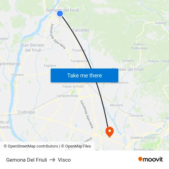 Gemona Del Friuli to Visco map