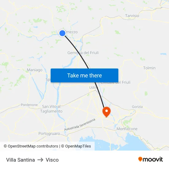 Villa Santina to Visco map