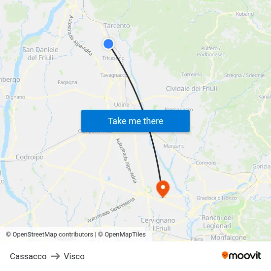 Cassacco to Visco map