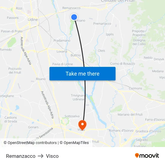 Remanzacco to Visco map