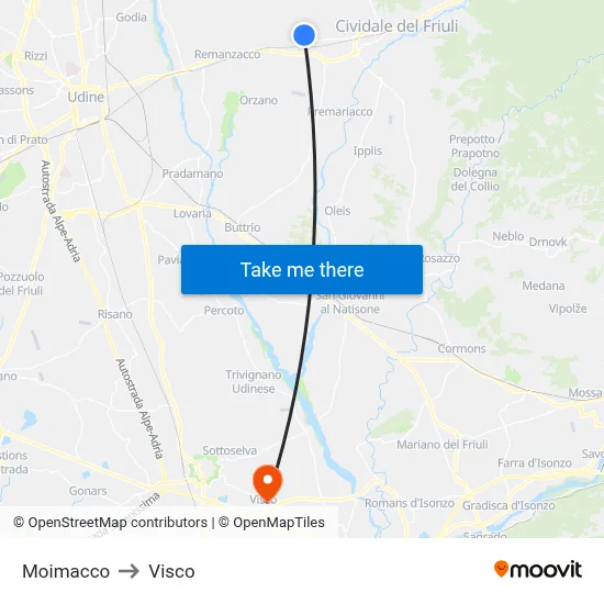 Moimacco to Visco map