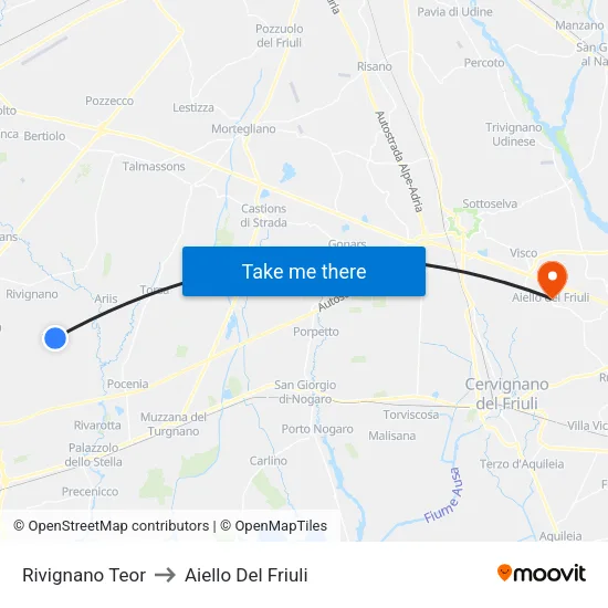Rivignano Teor to Aiello Del Friuli map