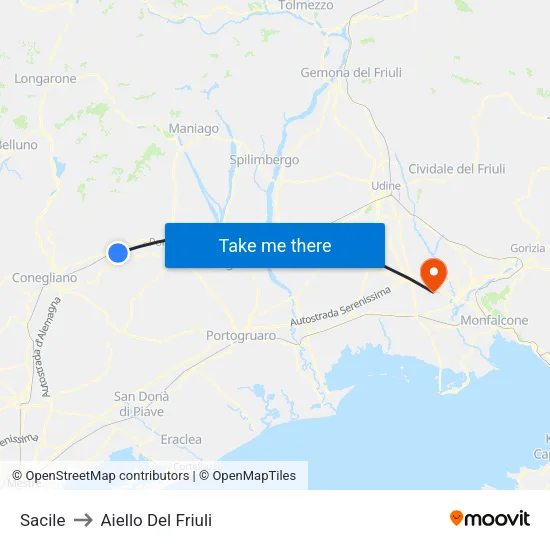 Sacile to Aiello Del Friuli map