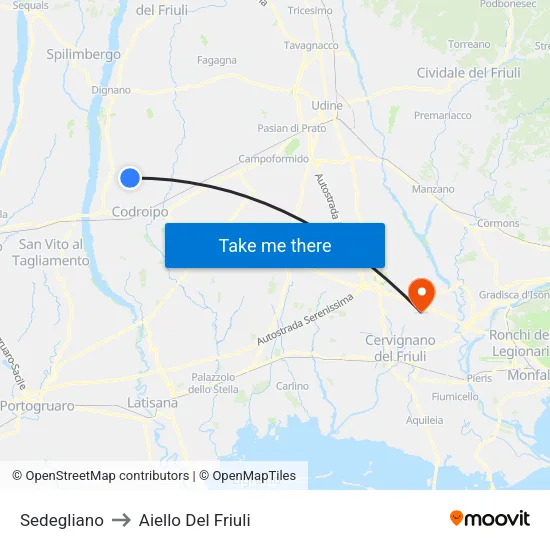 Sedegliano to Aiello Del Friuli map