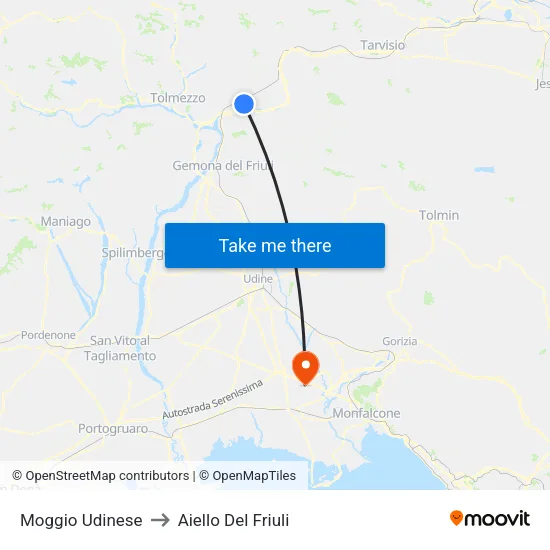Moggio Udinese to Aiello Del Friuli map
