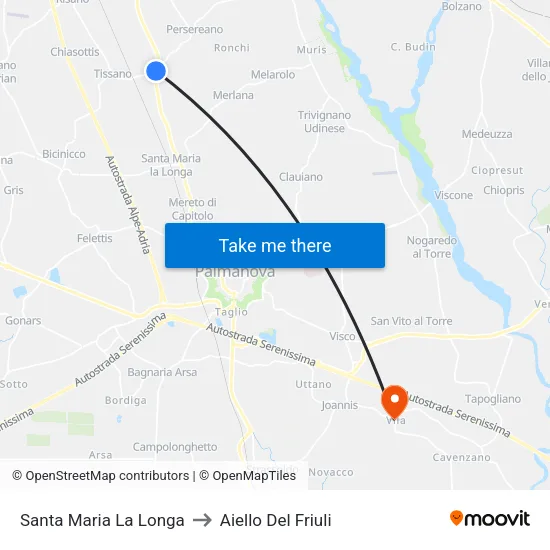 Santa Maria La Longa to Aiello Del Friuli map