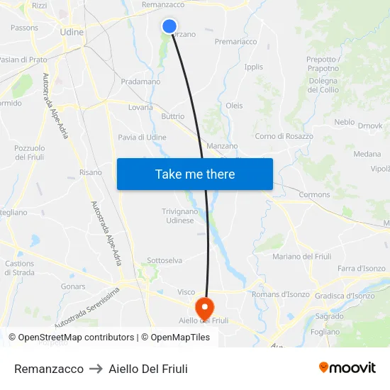 Remanzacco to Aiello Del Friuli map
