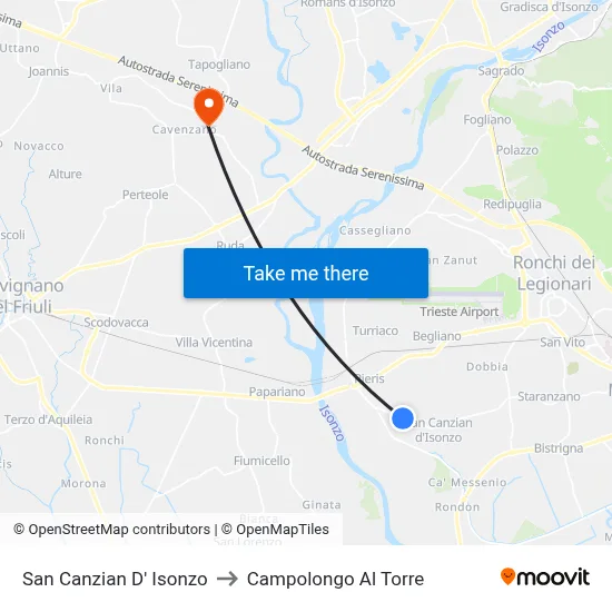 San Canzian d'Isonzo to Campolongo al Torre map