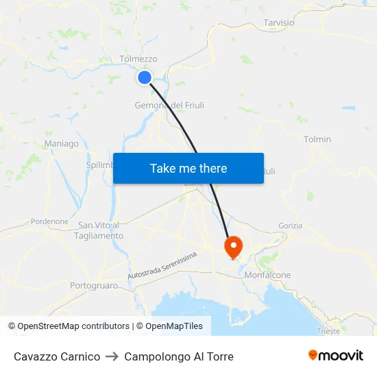 Cavazzo Carnico to Campolongo al Torre map