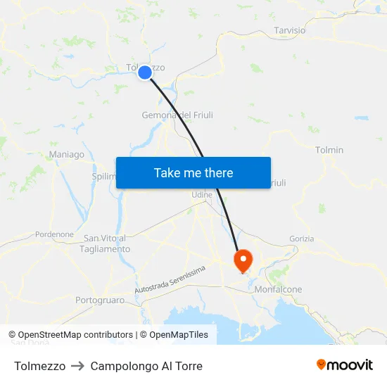 Tolmezzo to Campolongo al Torre map