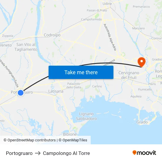 Portogruaro to Campolongo Al Torre map
